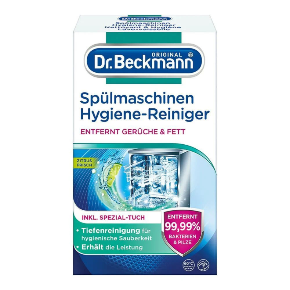 Nõudepesumasina puhastusvahend "Dishwasher cleaner Dr. Beckmann". Puhastusained. Dr. beckmann 75g nõudepesumasinapuhastusvahend eemaldab rasva ja katlakivi, tagades, et teie nõudepesumasin püsib värske ja tõhus.