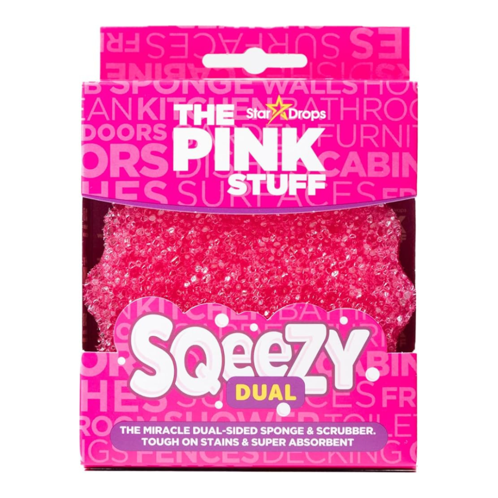 Käsn „Sqeezy dual“. Käsnad. Pink stuff käsna ja küürimisvahendi kombinatsioon rasketeks puhastustöödeks, mis sobib ideaalselt mustuse ja plekkide vaevata eemaldamiseks erinevatelt pindadelt.