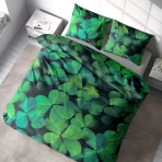 Voodipesu komplekt "Clover". Voodipesu komplektid 140x200, 140x200 cm, 180x200 cm. Elegantne must voodipesu komplekt elava rohelise kleepsu, mis loob teie voodisse julge ja elava välimuse.