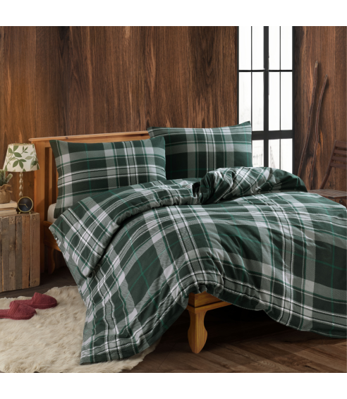 Voodipesu komplekt "Plaid Green Flannel". Puuvillane voodipesu