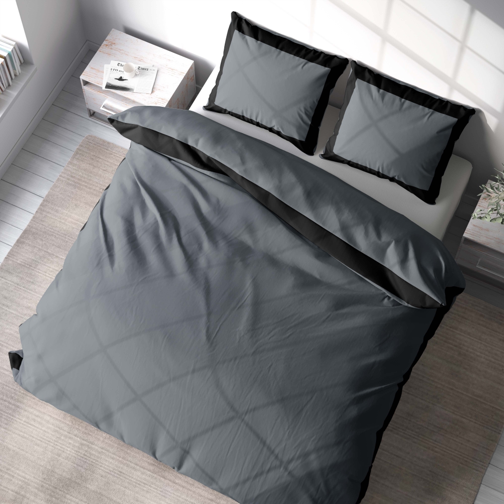 Voodipesu komplekt "Squared Dark". Voodipesu komplektid 200x220, 200x220 cm. Kaunis tumehall voodipesu, mida rõhutab silmatorkav must ääristus, suurendades selle moodsat atraktiivsust.