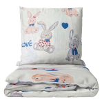 Satiinist voodipesu komplekt "Hare". Satiinist voodipesu, 140x200 cm. Võluv laste voodipesu komplekt heledas värvitoonis mänguliste hallide ja helepruunide jänestega, mis sobib ideaalselt hubasesse ja rõõmsameelsesse magamistuppa.
