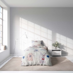 Satiinist voodipesu komplekt "Hare". Satiinist voodipesu, 140x200 cm. Armas laste voodipesu komplekt pehme heleda värviga, mida kaunistavad hallid ja helepruunid jänesed, ideaalne lõbusaks ja hubaseks magamisruumiks.