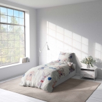 Satiinist voodipesu komplekt "Hare". Satiinist voodipesu, 140x200 cm. Armas laste voodipesu komplekt, millel on heledas toonis hallid ja helepruunid jänesed, luues mängulise ja kutsuva atmosfääri.