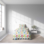 Laste voodipesu komplekt "Dwellers". Laste voodipesu, 140x200 cm. Lummav valge laste voodipesu, millel on värviliste metsloomade menagerie, mis äratab kujutlusvõime.